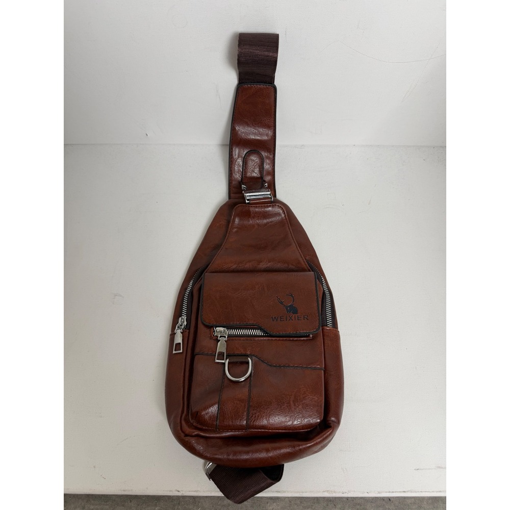 Weixier Sling Bag Mens Brown Faux Leather Crossbody Chest Pack Travel Boho
